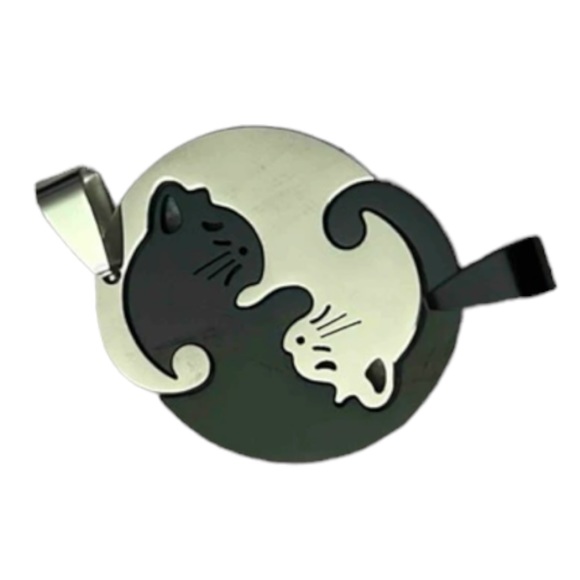 Interlocking Cats Gunmetal & Platinum Stainless Love Puzzle Necklace Set - NWT - Picture 6 of 13